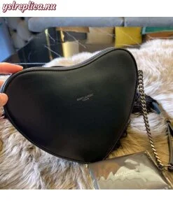 Replica YSL Fake Saint Laurent Black Monogram Heart Cross Body Bag 2