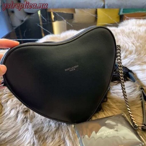 Replica YSL Fake Saint Laurent Black Monogram Heart Cross Body Bag 2