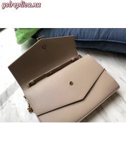 Replica YSL Fake Saint Laurent Sulpice Chain Wallet In Beige Smooth Leather 2