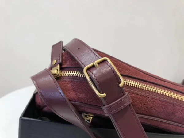 Replica YSL Fake Saint Laurent Monogram All Over Camera Bag In Bordeaux Suede 3