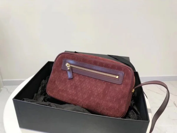 Replica YSL Fake Saint Laurent Monogram All Over Camera Bag In Bordeaux Suede 7