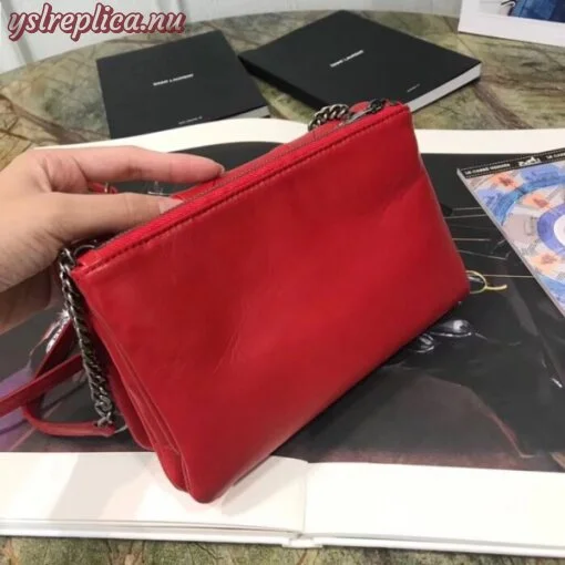 Replica YSL Fake Saint Laurent Jamie Chain Wallet In Red Patchwork Lambskin 2