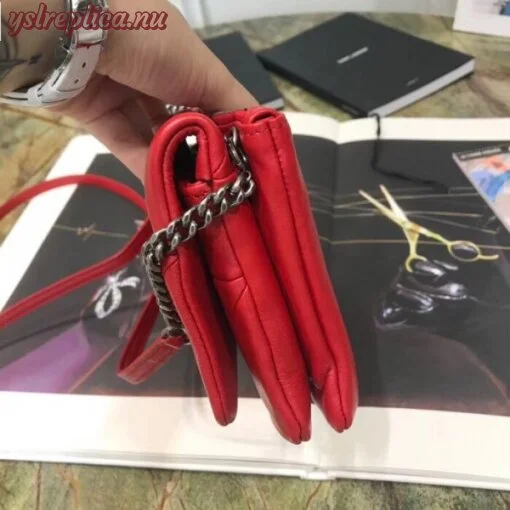 Replica YSL Fake Saint Laurent Jamie Chain Wallet In Red Patchwork Lambskin 3