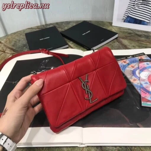 Replica YSL Fake Saint Laurent Jamie Chain Wallet In Red Patchwork Lambskin 5