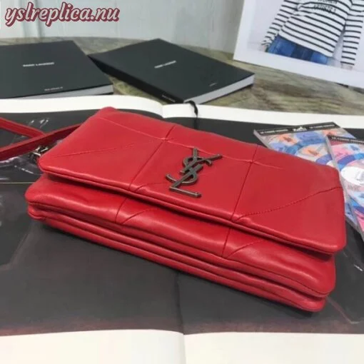 Replica YSL Fake Saint Laurent Jamie Chain Wallet In Red Patchwork Lambskin 6