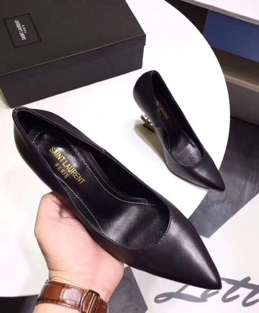 Replica YSL Saint Laurent opyum pump in patent leather with silver tone heel Black 7
