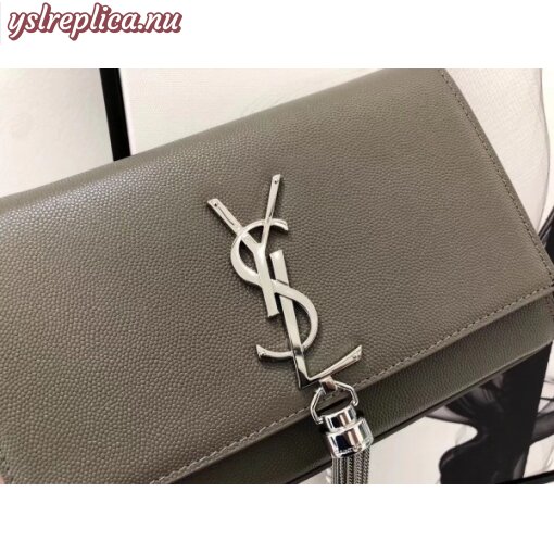 Replica YSL Fake Saint Laurent Small Kate Tassel Bag In Grey Grained Leather 8