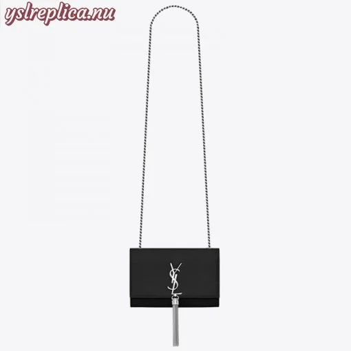 Replica YSL Fake Saint Laurent Small Kate Tassel Bag In Black Grained Leather