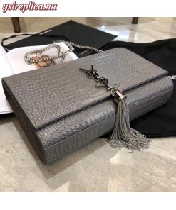 Replica YSL Fake Saint Laurent Medium Kate Bag With Tassel In Storm Croc-Embossed Leather 2