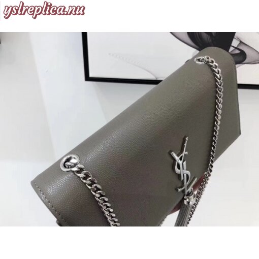 Replica YSL Fake Saint Laurent Medium Kate Bag With Tassel In Grey Grained Leather 5