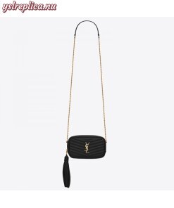 Replica YSL Fake Saint Laurent Lou Mini Bag In Black Grained Leather