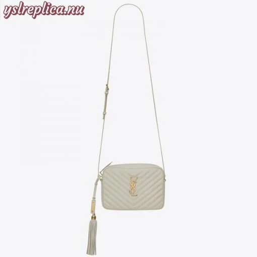 Replica YSL Fake Saint Laurent Lou Camera Bag In White Leather