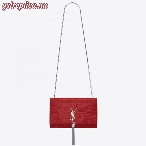 Replica YSL Fake Saint Laurent Medium Kate Bag With Tassel In Red Croc-Embossed Leather