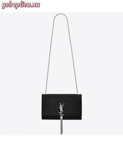 Replica YSL Fake Saint Laurent Medium Kate Bag With Tassel In Black Croc-Embossed Leather