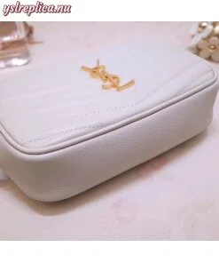 Replica YSL Fake Saint Laurent Lou Mini Bag In White Grained Leather 2