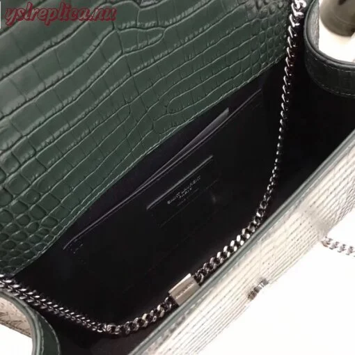 Replica YSL Fake Saint Laurent Medium Kate Bag With Tassel In Dark Green Croc-Embossed Leather 2