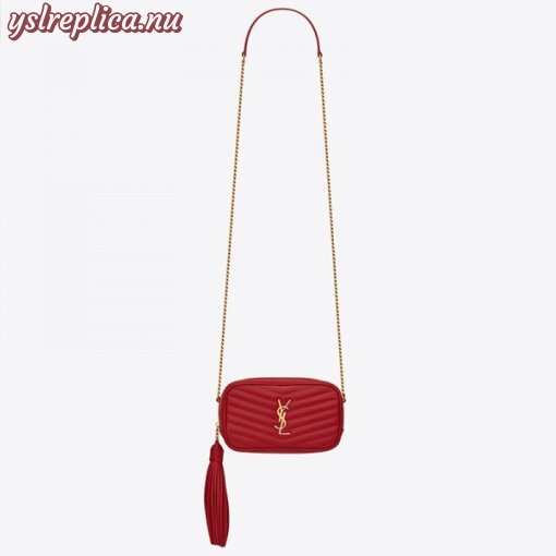 Replica YSL Fake Saint Laurent Lou Mini Bag In Red Grained Leather