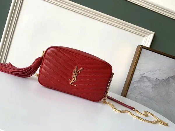 Replica YSL Fake Saint Laurent Lou Mini Bag In Red Grained Leather 2