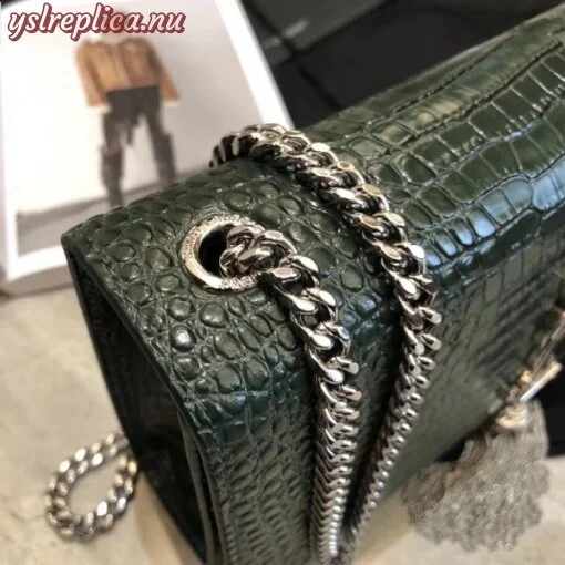 Replica YSL Fake Saint Laurent Medium Kate Bag With Tassel In Dark Green Croc-Embossed Leather 7