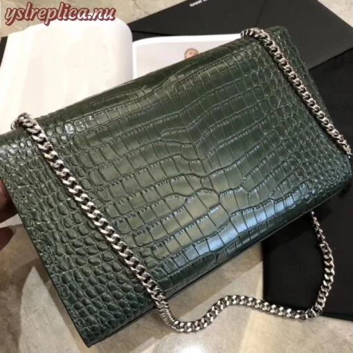 Replica YSL Fake Saint Laurent Medium Kate Bag With Tassel In Dark Green Croc-Embossed Leather 8