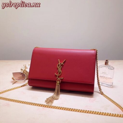 Replica YSL Fake Saint Laurent Medium Kate Bag With Tassel In Red Smooth Leather 3