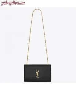 Replica YSL Fake Saint Laurent Medium Kate Bag In Black Grained Leather