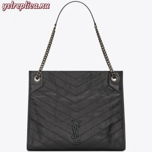 Replica YSL Fake Saint Laurent Medium Niki Shopping Bag In Storm Leather