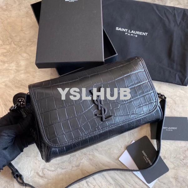 Replica YSL Fake Saint Laurent Niki Body Bag In Black Croco-Embossed Leather 2
