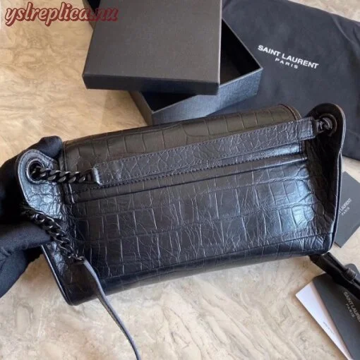 Replica YSL Fake Saint Laurent Niki Body Bag In Black Croco-Embossed Leather 6