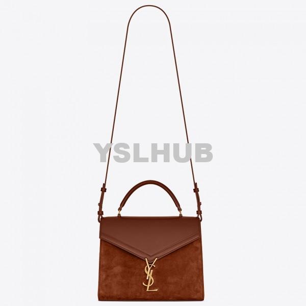 Replica YSL Fake Saint Laurent Cassandra Medium Bag In Brown Suede