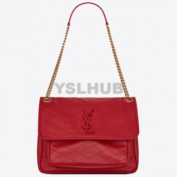 Replica YSL Fake Saint Laurent Medium Niki Bag In Red Lambskin