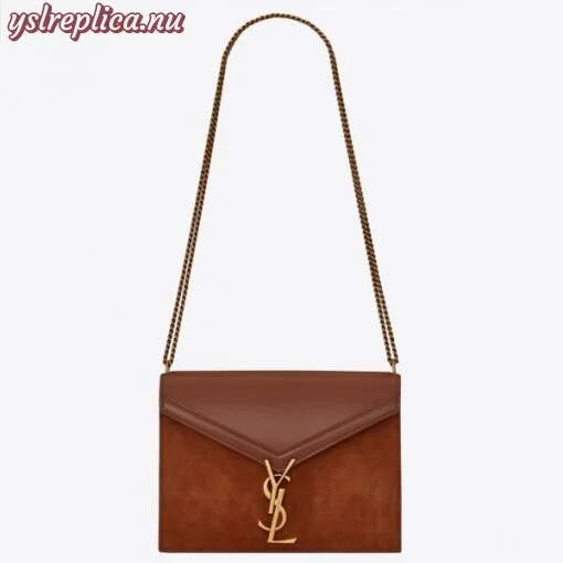 Replica YSL Fake Saint Laurent Cassandra Clasp Bag In Brown Suede