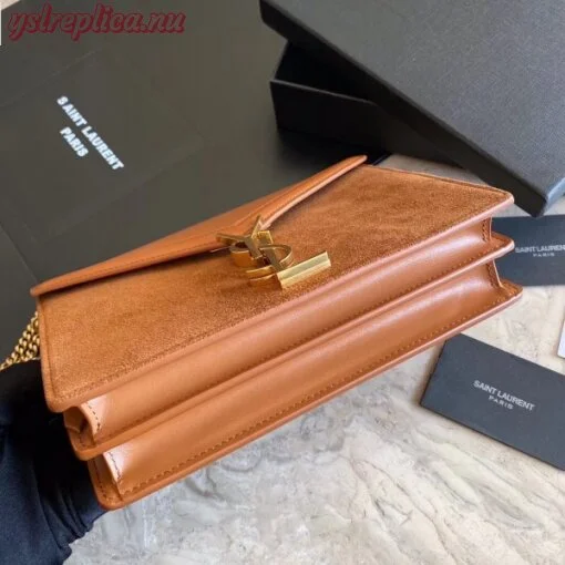 Replica YSL Fake Saint Laurent Cassandra Clasp Bag In Brown Suede 3