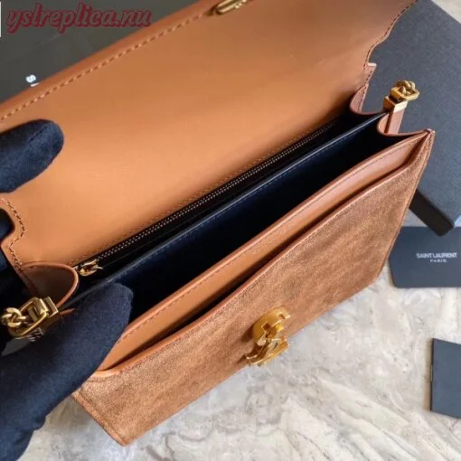 Replica YSL Fake Saint Laurent Cassandra Clasp Bag In Brown Suede 5