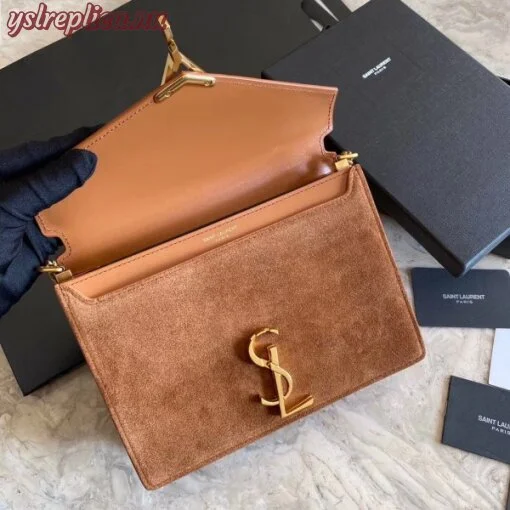 Replica YSL Fake Saint Laurent Cassandra Clasp Bag In Brown Suede 6