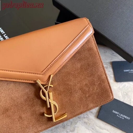 Replica YSL Fake Saint Laurent Cassandra Clasp Bag In Brown Suede 7