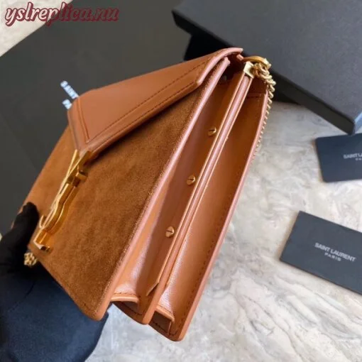 Replica YSL Fake Saint Laurent Cassandra Clasp Bag In Brown Suede 8