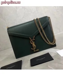 Replica YSL Fake Saint Laurent Dark Green Cassandra Monogram Clasp Bag 2