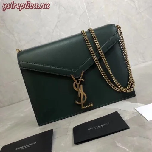 Replica YSL Fake Saint Laurent Dark Green Cassandra Monogram Clasp Bag 2