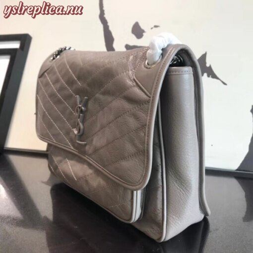 Replica YSL Fake Saint Laurent Large Niki Chain Bag In Grey Crinkled Leather 2