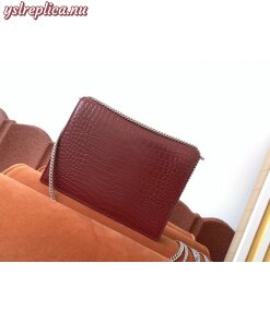 Replica YSL Fake Saint Laurent Cassandra Clasp Bag In Bordeaux Croc-Embossed Leather 2