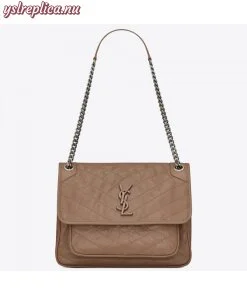 Replica YSL Fake Saint Laurent Medium Niki Bag In Taupe Crinkled Leather