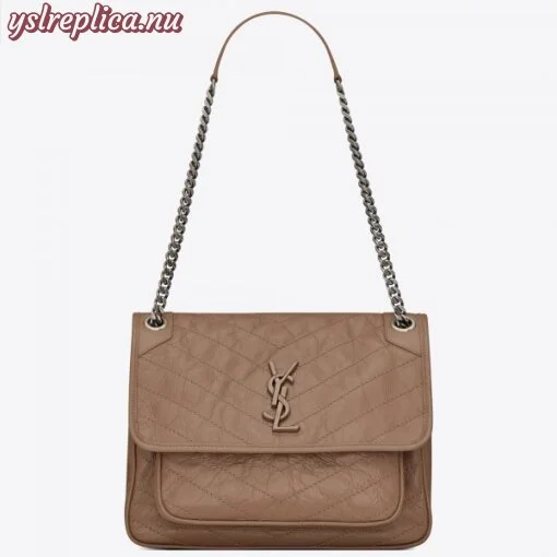 Replica YSL Fake Saint Laurent Medium Niki Bag In Taupe Crinkled Leather