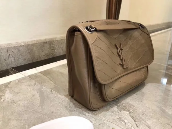 Replica YSL Fake Saint Laurent Medium Niki Bag In Taupe Crinkled Leather 2