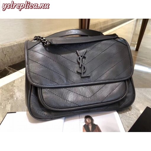 Replica YSL Fake Saint Laurent Medium Niki Bag In Storm Gray Crinkled Leather 5