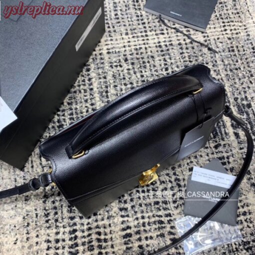Replica YSL Fake Saint Laurent Cassandra Medium Bag In Black Grained Leather 4