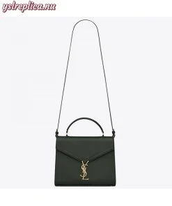 Replica YSL Fake Saint Laurent Cassandra Medium Bag In Dark Green Grained Leather