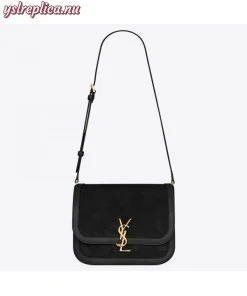 Replica YSL Fake Saint Laurent Solferino Medium Soft Bag In Black Suede