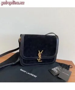 Replica YSL Fake Saint Laurent Solferino Medium Soft Bag In Black Suede 2