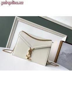 Replica YSL Fake Saint Laurent Cassandra Clasp Bag In Blanc Grained Leather 2